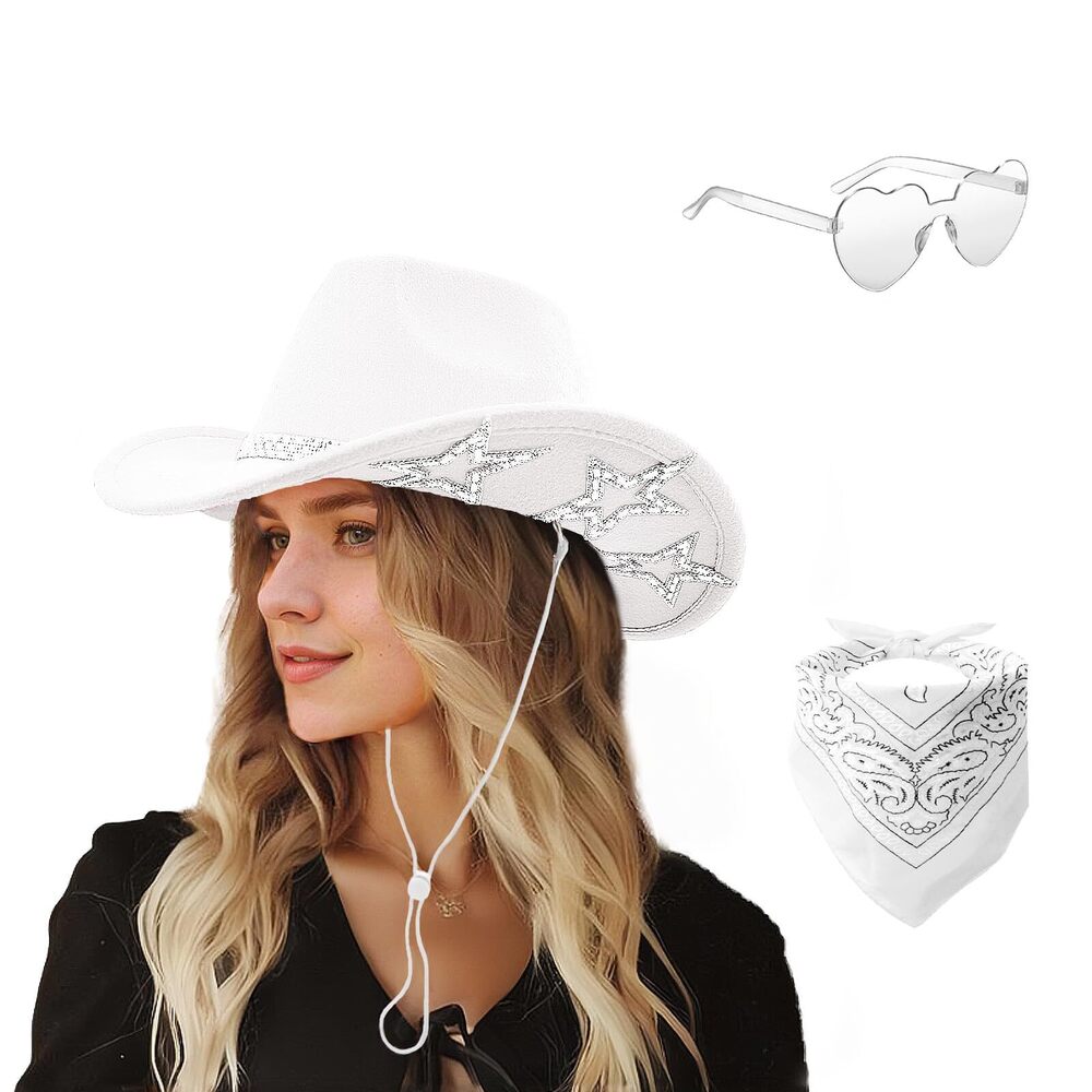 8313 Cowgirl Hat And Bandana Heart Sunglasses Glitter Rhinestone Star